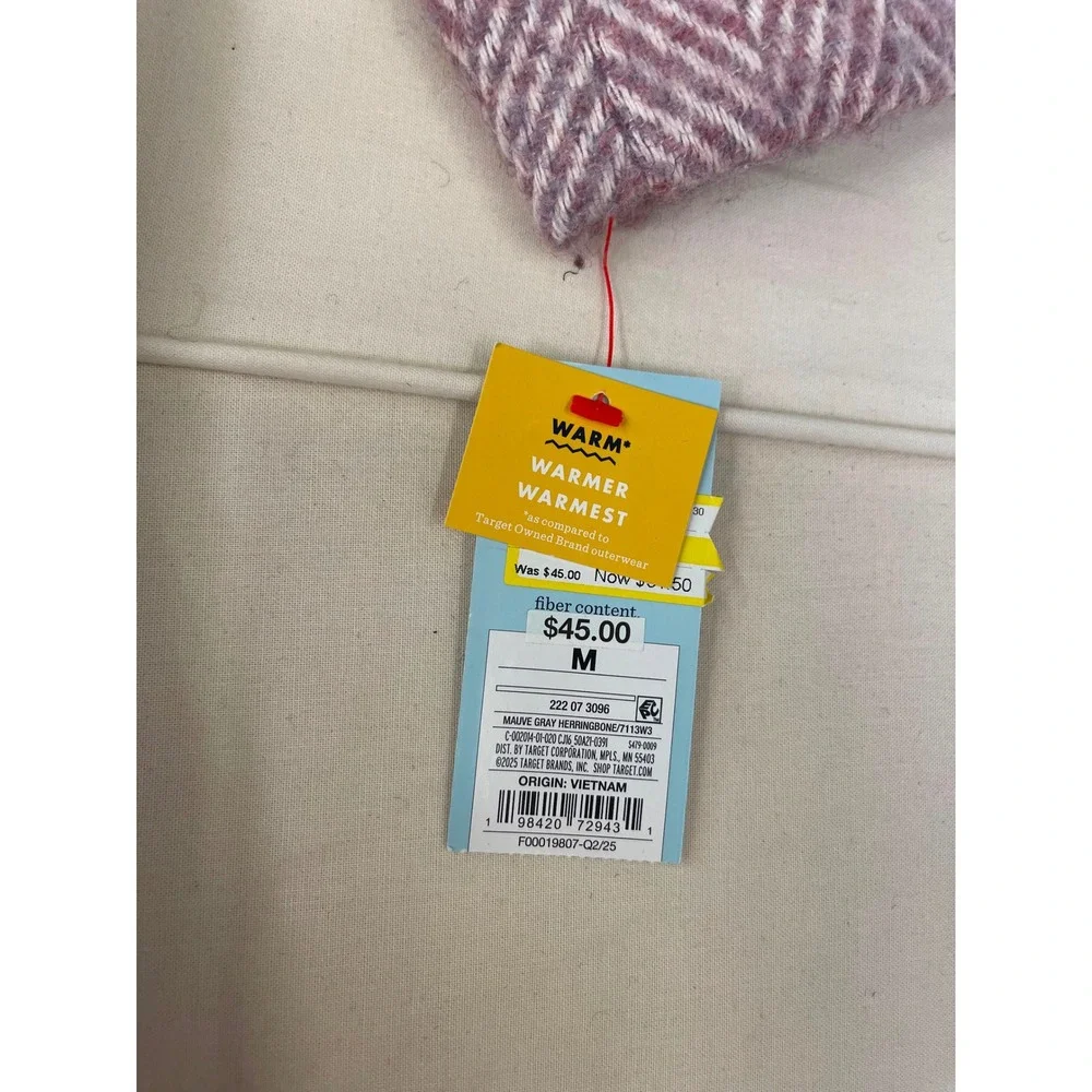 Cat & Jack Girls' Mauve Herringbone Long Coat Size M New with Tags
